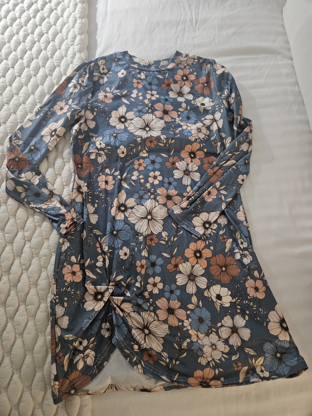 SHEIN Blue Floral Long Sleeve Dress